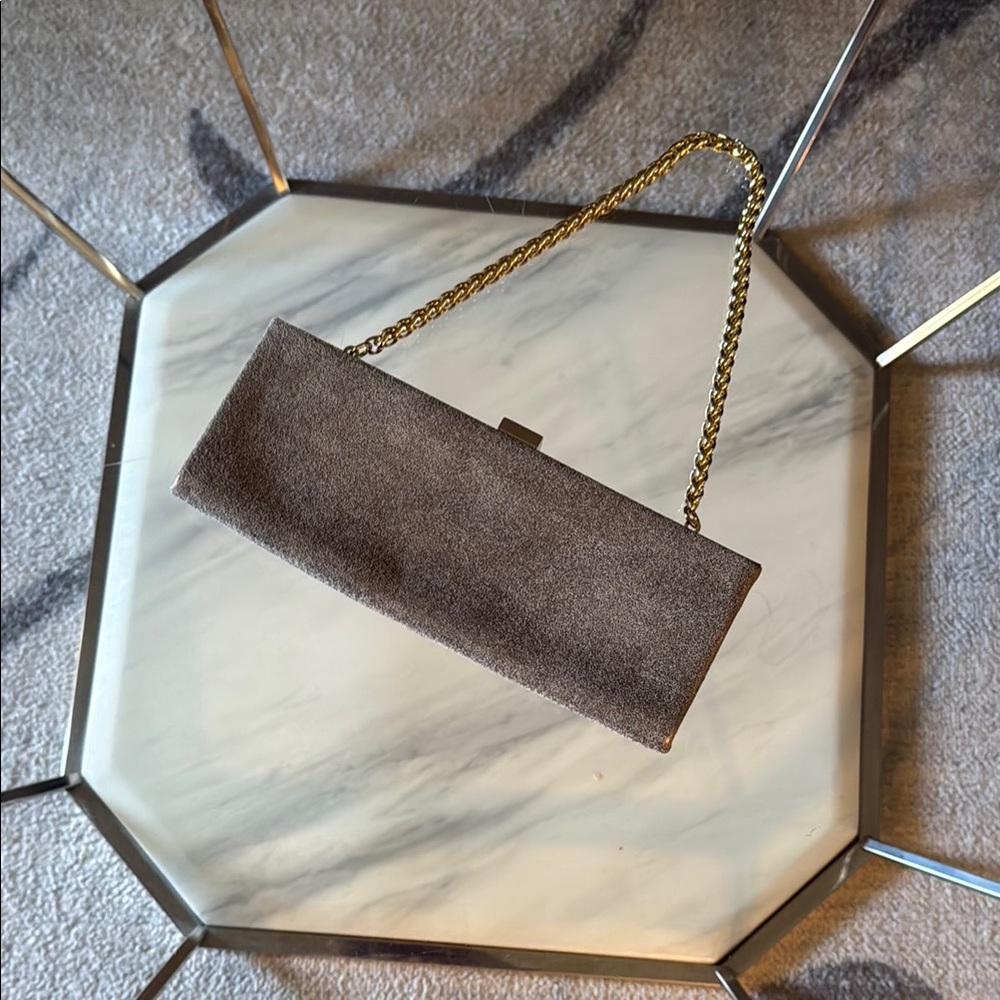 Valerie Stevens Gold Chain Tan Clutch
